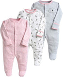 Baby Cotton Pyjama Set 3PCS Unisex Onesie Long Sleeve Overalls Cotton Romper, 0-12 Months, Grey
