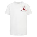white Jordan Kids’ Triangle Offense T-Shirt featuring the Jumpman logo in red