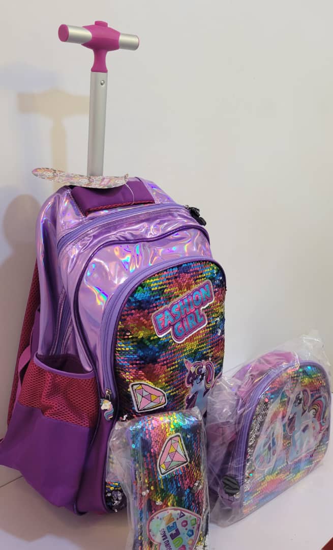 Rolling Trolley Bag Wheeled Backpack Bowknot for Girls 6-wheel, Purple |  eBay